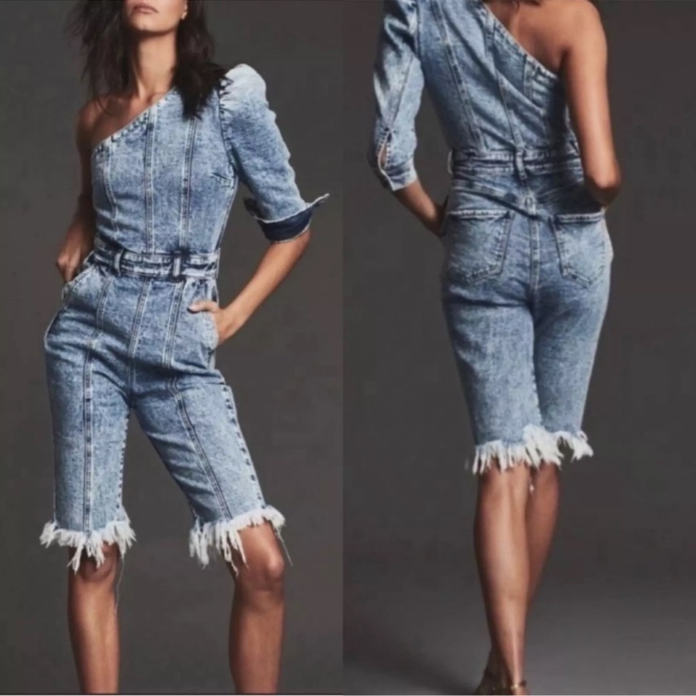 NWT Retrofete Denim Romper in Light Blue Acid Size Small Revolve